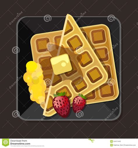 Gaufre Avec Le Plat De Fraise De Beurre De Sirop Illustration De