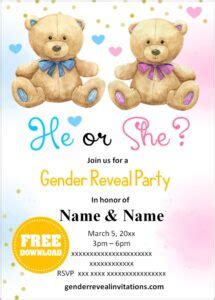 Teddy Bears Gender Reveal Invitations Gender Reveal Invitations