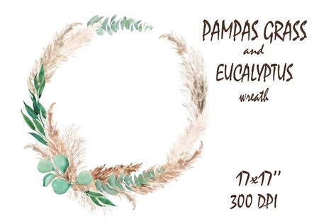 Watercolor Pampas Grass Boho Wreath Graphic By Twatercolor · Creative Fabrica