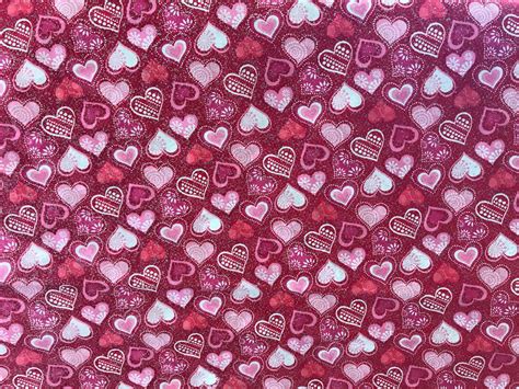 Pink And Red Heart Glitter Valentines Day Fabric Novelty Fabric Red