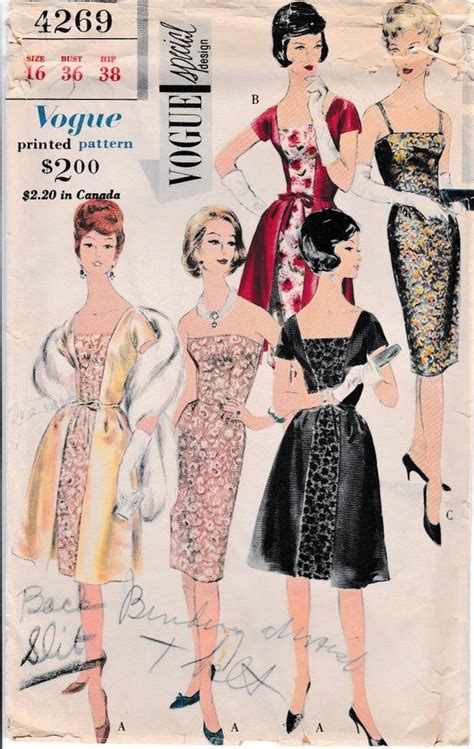 1960s Vintage Vogue Cocktail Dress Pattern Slim Skirt Strapless