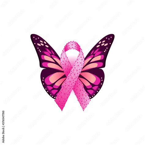 Breast Cancer Awareness Banner Template With Pink Ribbon And Butterfly