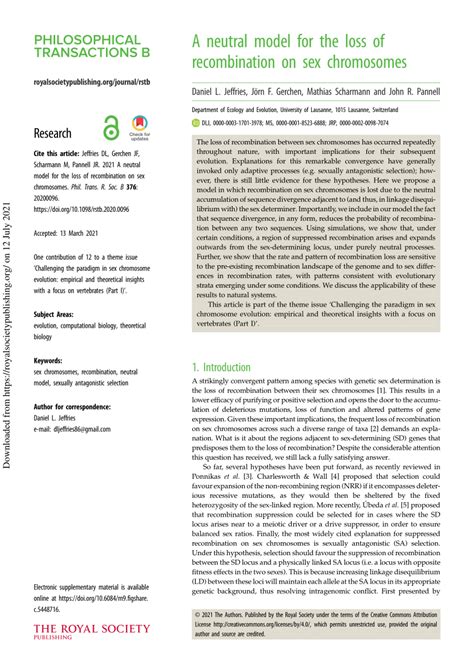 Pdf A Neutral Model For The Loss Of Recombination On Sex Chromosomes