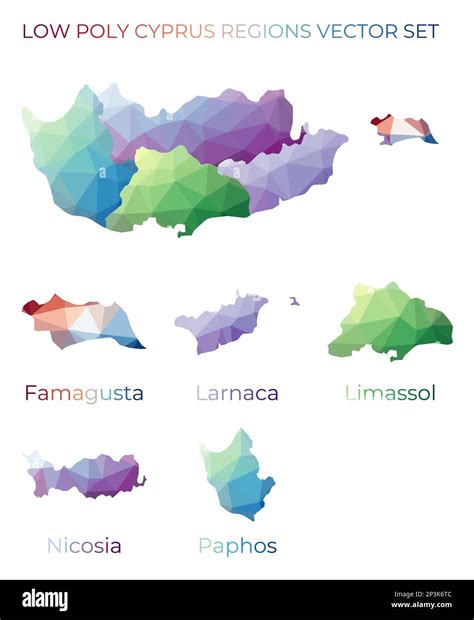 Cypriot Low Poly Regions Polygonal Map Of Cyprus With Regions