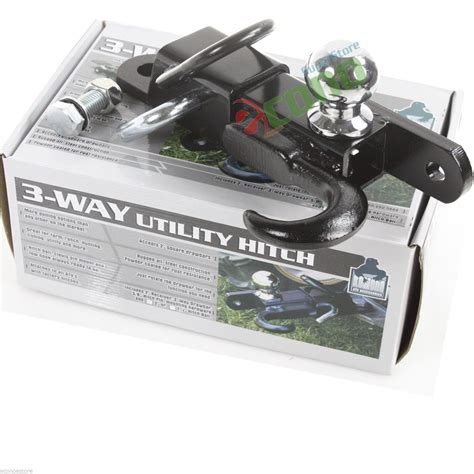 Off Road ATV Receiver Trailer Hitch 2" 3 Way Ball Tow Hook Utility Lawn ...