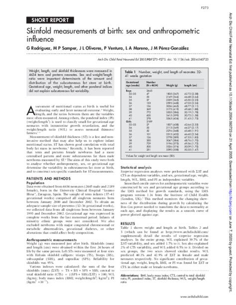 Pdf Skinfold Measurements At Birth Sex And Anthropometric Influence