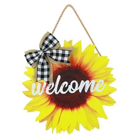 Stripes Wood Welcome Sign Sunflower Welcome Sign Round Wood Sign Home