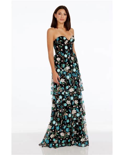 Dress The Population Layana Floral Embroidery Strapless Gown Lyst