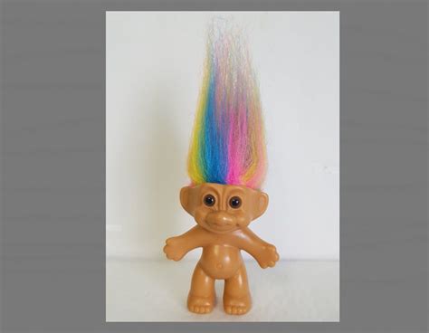 Vintage Russ Troll Doll Rainbow Hair Brown Eyes Nude Tall