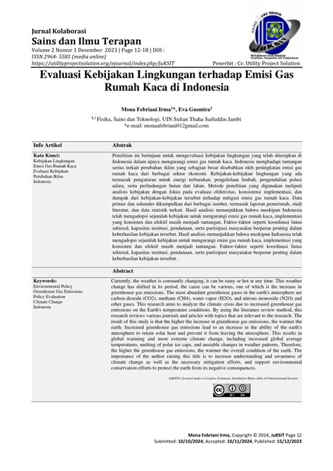 Pdf Evaluasi Kebijakan Lingkungan Terhadap Emisi Gas Rumah Kaca Di