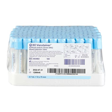 Bd Vacutainer Plus Venous Blood Collection Tube Sodium Citrate