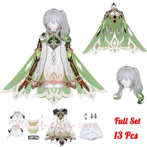 Genshin Impact 13pcs Nahida Cosplay Costume Wig Sumeru Dendro God