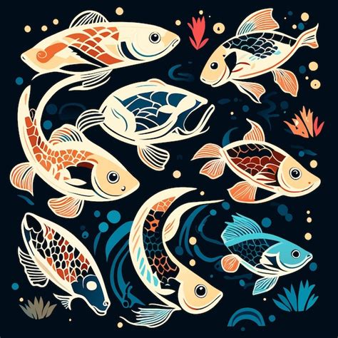 Clipart De Especies De Peces Dibujados A Mano Vector Premium