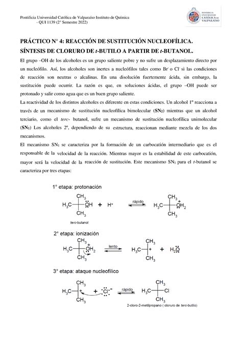 Guía práctico 4 Reacción DE Sustitución Nucleofílica Pontificia