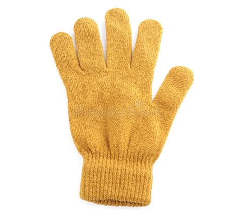 Yellow Woolen Glove Isolated on White, Top View. Winter Clothes Stock Photo - Image of ...