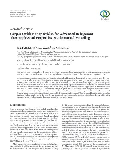 Copper Oxide Nanoparticles For Advanced Refrigerant Thermophysical