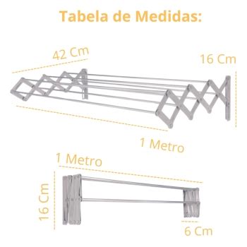 Mandiali E Shop Kit Varal De Parede Retratil Sanfonado Aluminio 1 M