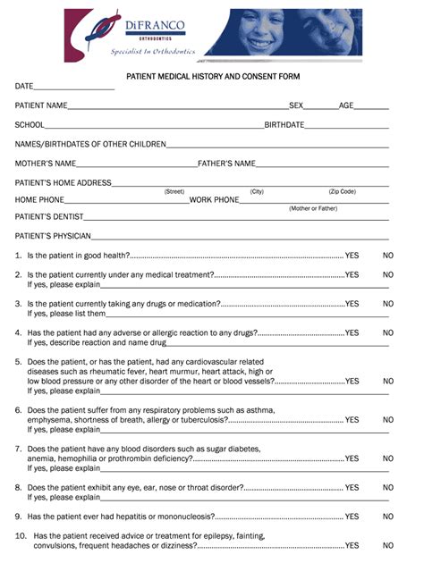 Fillable Online Patient Medical History And Consent Form Date Patient