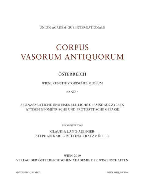 Corpus Vasorum Antiquorum Sterreich Band Wien Kunsthistorisches