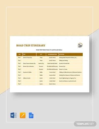 Free Sample Trip Itinerary Templates In Pdf Ms Word Psd Pages