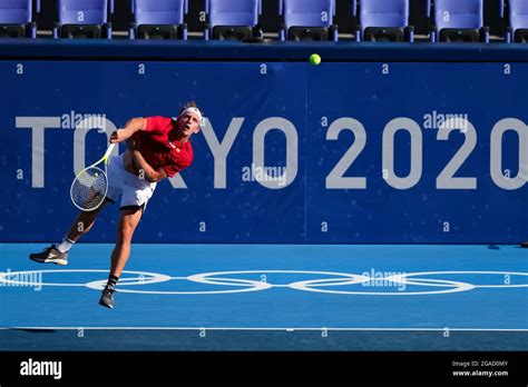 Tokyo Japan 28 July 2021 Alejandro Davidovich Fokina Serves During