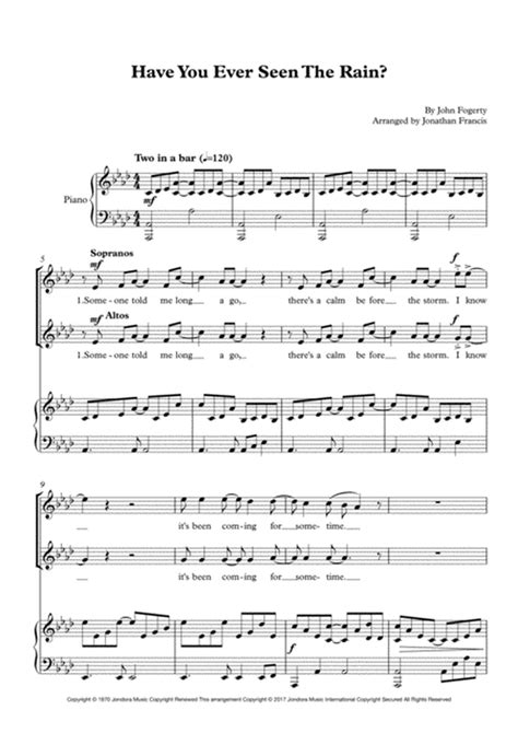 Have You Ever Seen The Rain By Creedence Clearwater Revival Ssaa Digital Sheet Music