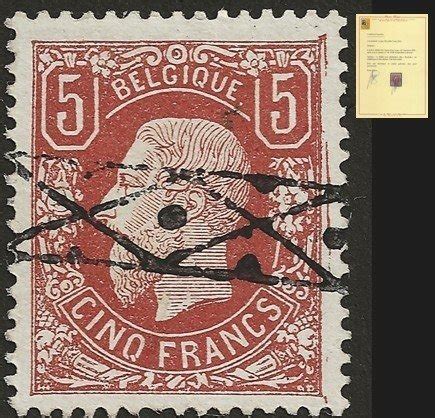 Belgium Leopold Ii Francs Obp Brown Red With Roller Stamp