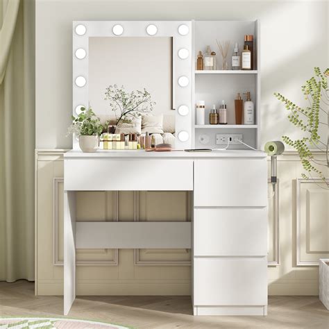 Veanerwood Makeup Vanity With Lights Bedroom Vanity Table With Power