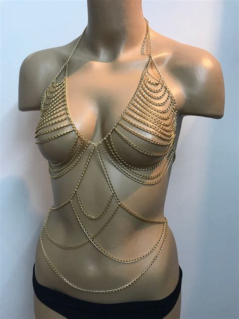 Gold Chain Bra Lingerie Gold Body Jewelry Waist Chain Body Etsy