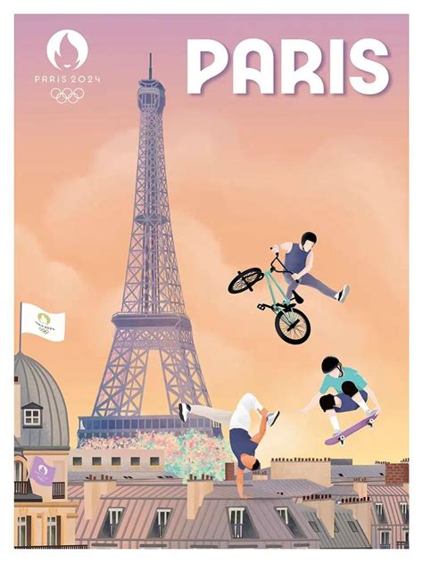 Affiche Jo Officiel Eiffel Bmx Skate Break Multi Couleurs Editor L40