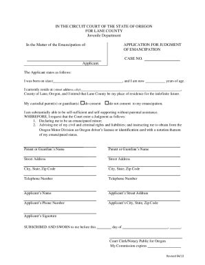 Oregon Application Emancipation Fill Online Printable Fillable