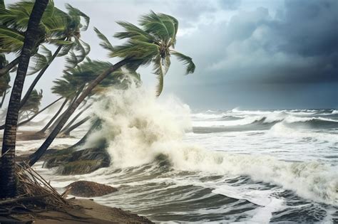 Photo Typhon Plage Océanique Catastrophe Naturelle Ouragan Fort Cyclone