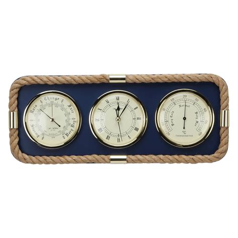 Classic Nautical Combo Clock Barometer Thermometer Set Mounted Sea Blue