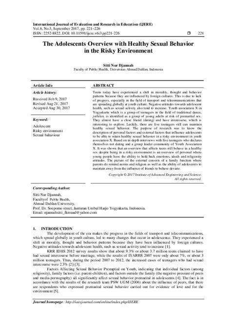 Pdf The Adolescents Overview With Healthy Sexual Behavior In The