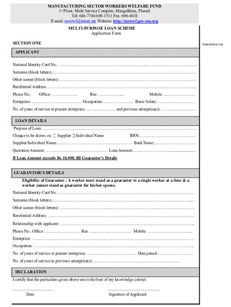 Fillable Online Multi Purpose Loan Scheme Application Form Fax Email