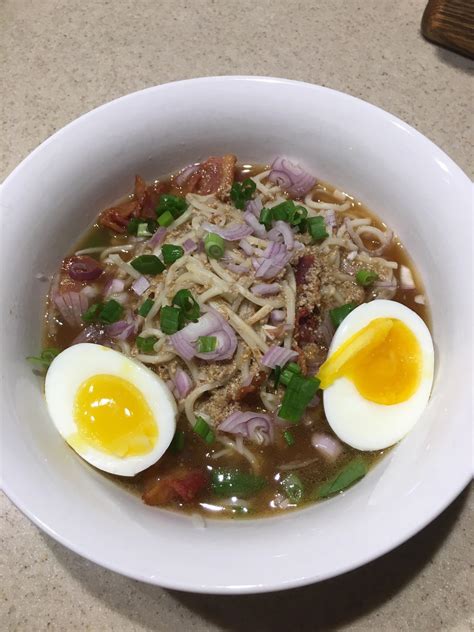 Homemade My So And I Made Ramen With Bacon And A Soft Boiled Egg Rfood