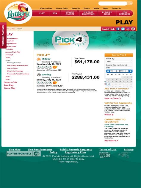 Florida Lottery - Pick 4 | PDF | Powerball | Lottery