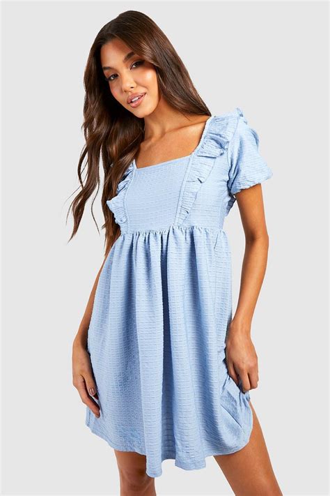 Textured Ruffle Smock Dress Boohoo Uk