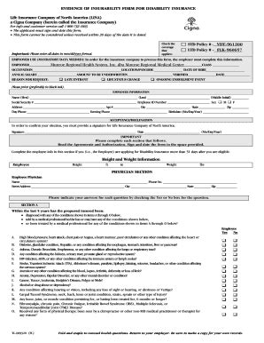 Fillable Online Disability Evidence Of Insurability Application Doc