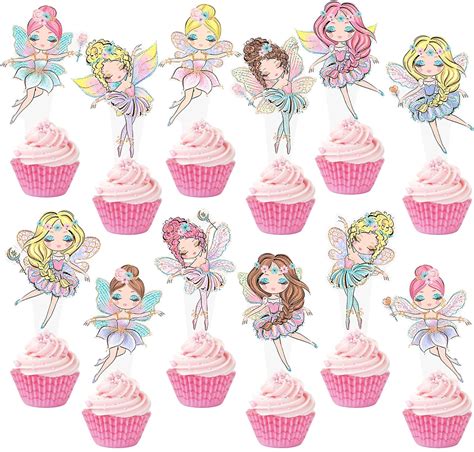 48pcs Flower Fairy Cupcake Toppers Decorations Fairy Theme Birthday