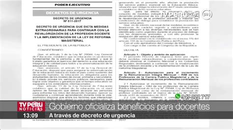 Gobierno A Través Del Decreto De Urgencia N° 011 2017 Concreta