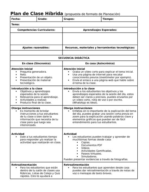 Plan de Clase Híbrida hola atodos Plan de Clase Híbrida propuesta