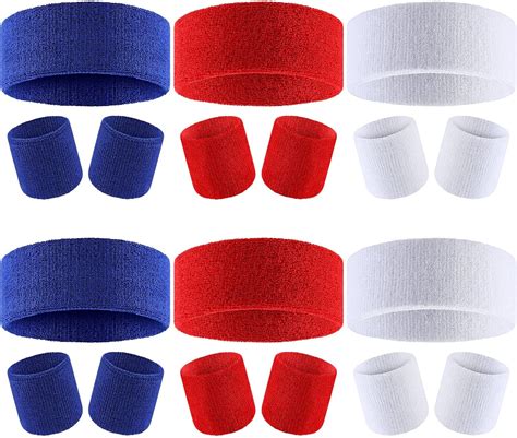 Amazon.com : Hanaive 6 Sets Patriotic Sweatband Set Red White and Blue ...