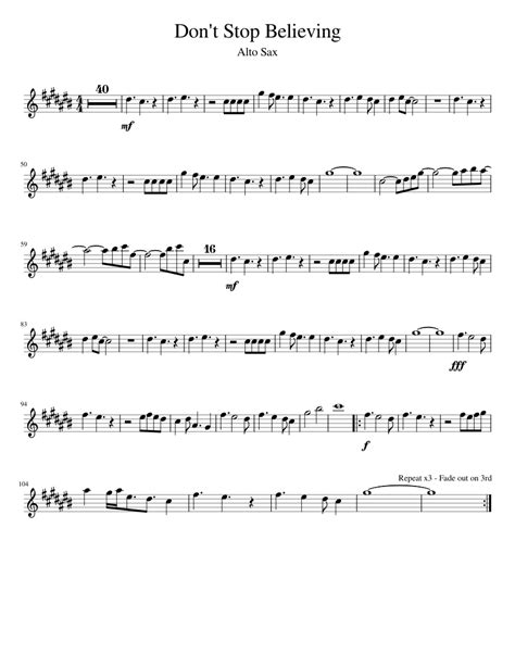 Dont Stop Believing Alto Sax Sheet Music For Saxophone Alto Solo