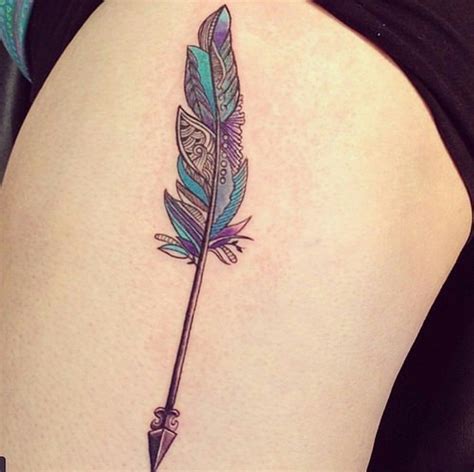 Filigree Feather Arrows Tattoo With Color Small Arrow Tattoos