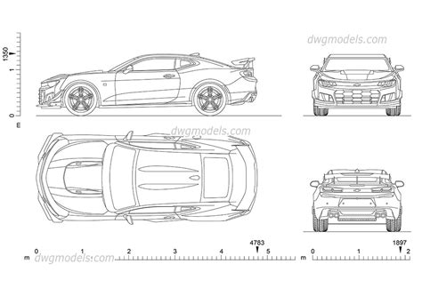 Chevrolet Camaro AutoCAD blocks of in CAD format, Car drawings, top ...