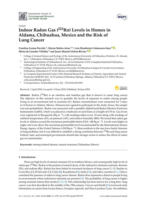 Pdf Indoor Radon Gas Rn Levels In Homes In Aldama Chihuahua