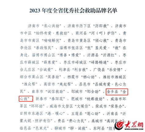 金乡县“金心救”社会救助品牌获评山东省优秀品牌保障济宁全省