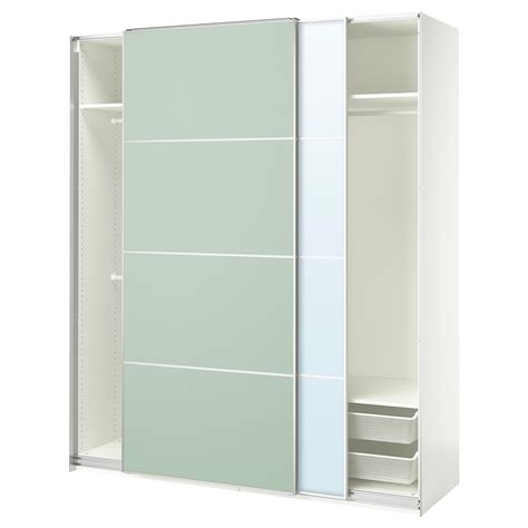 Paxmehamnauli Wardrobe With Sliding Doors White Double Sidedlight Green Mirror Glass