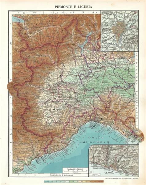 CARTA GEOGRAFICA PIEMONTE VALLE D AOSTA E LIGURIA Del 1956 Istituto De